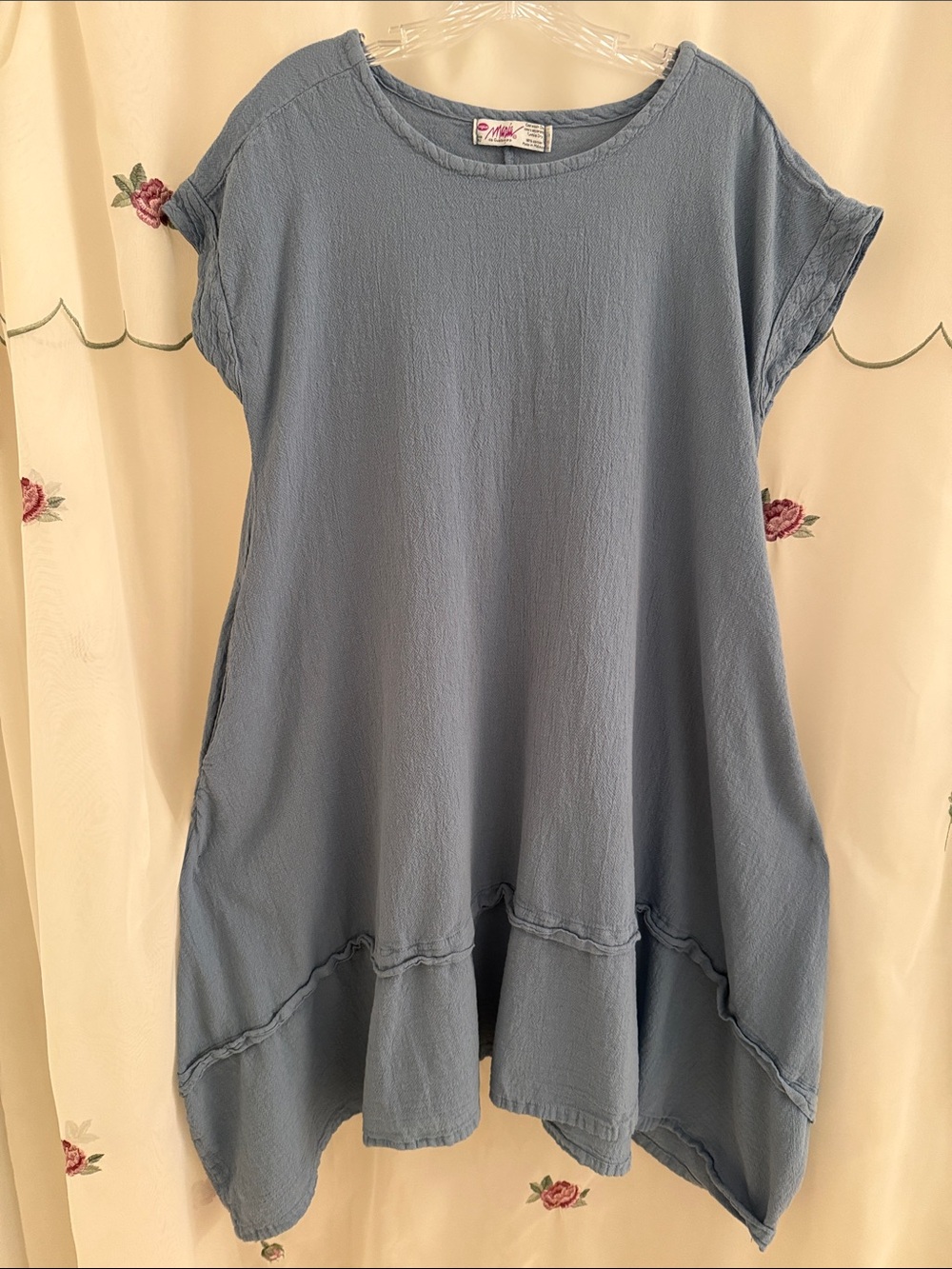 Relaxed Blue Midi Pocketed Tunic Dress
